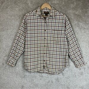 Woolrich John Rich And Bros Shirt Womens Medium Beige Plaid Flannel Button-2461*